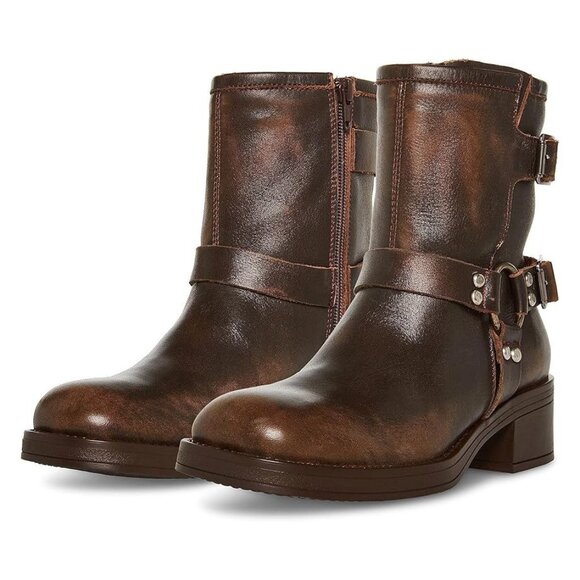 Steve Madden Shoes Brixton Brown Distressed Leather Harness Boots